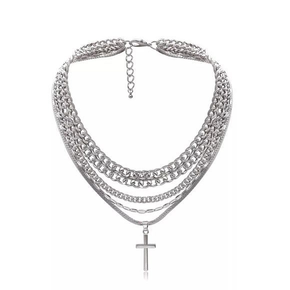 Silver Multilayer Cross Necklace - Picture 3 of 9